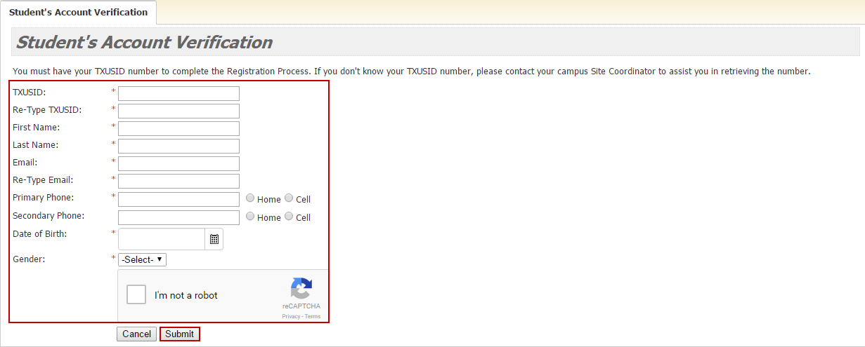 Screenshot of Student Account Verification