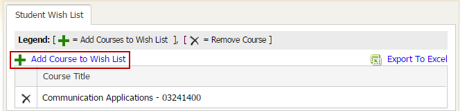 Screenshot of Add Course to Wish List Icon
