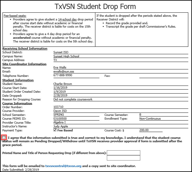 Student Course Management - Drop or View - The Texas Virtual School Network